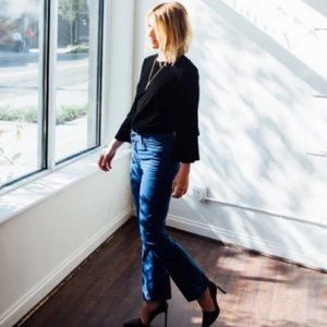 Tibi sz 6 Stretch Velvet Bell Sleeve Top Black Zip NWT Elegant and Trendy